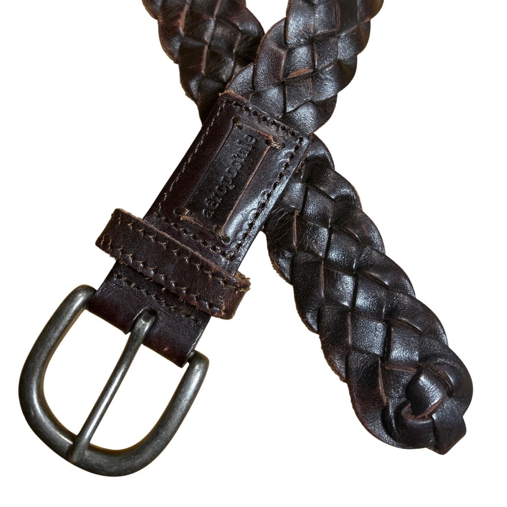 Aeropostale Dark Brown Braided Leather Belt‎ Woven Boho Up to Size 38"